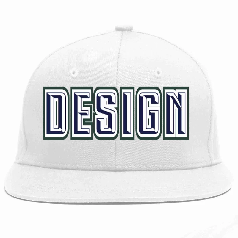 Baseball Cap For Athletic Streetwear-Custom White Navy-White Flat Eaves Sport Baseball Cap Design for Men/Women/Youth