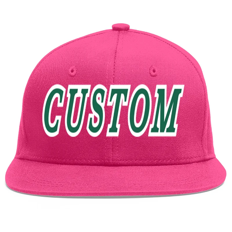 Baseball Cap For Promotional Products-Custom Rose Red Kelly Green-White Flat Eaves Sport Baseball Cap