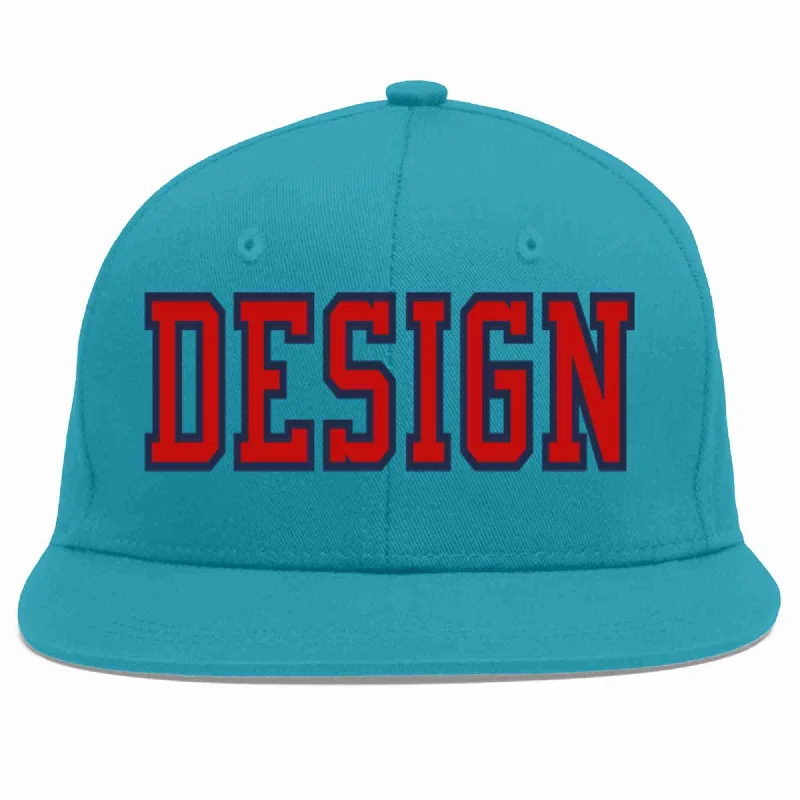 Baseball Cap For School Teams-Custom Aqua Red-Navy Flat Eaves Sport Baseball Cap Design for Men/Women/Youth