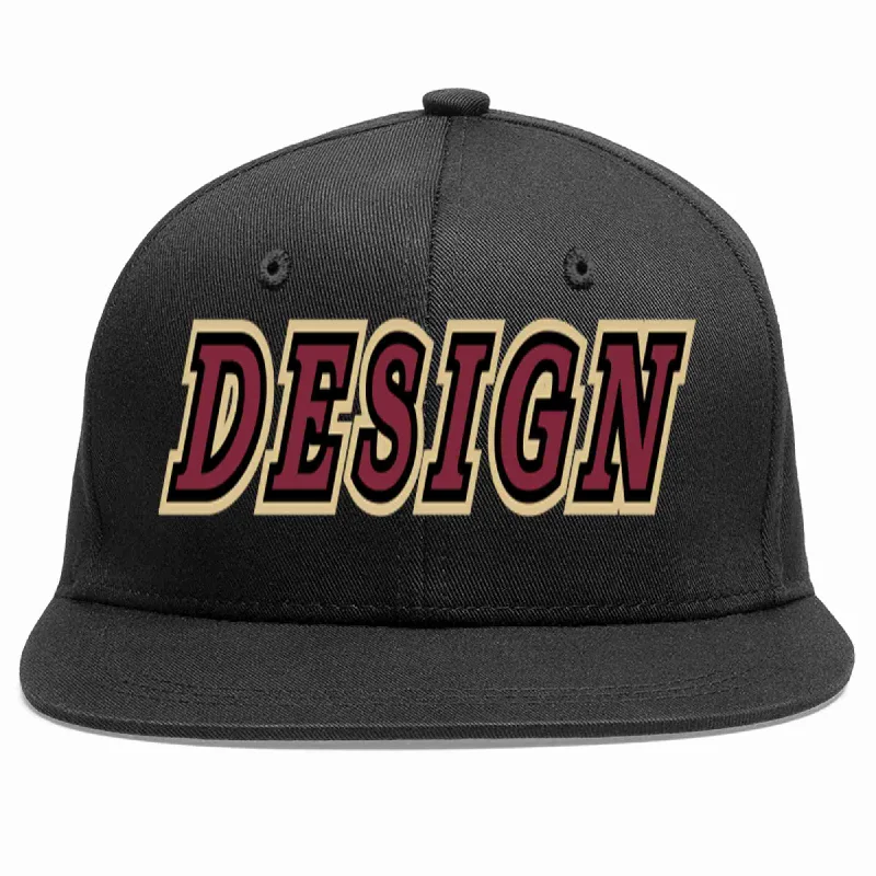 Baseball Cap With Embroidered Graphics-Custom Black Crimson-Black Flat Eaves Sport Baseball Cap Design for Men/Women/Youth