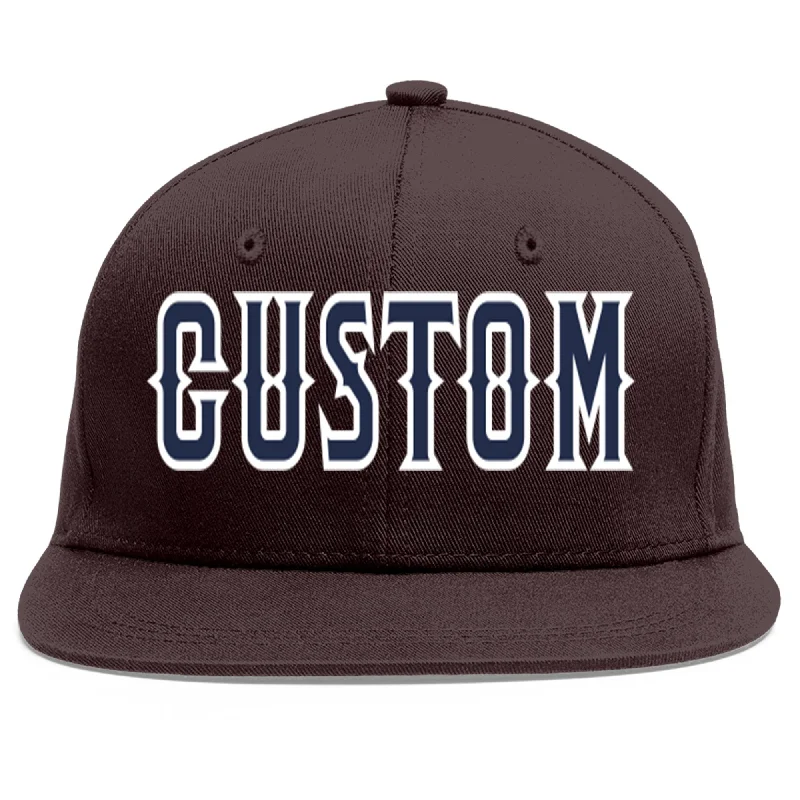 Baseball Cap For Spring-Custom Brown Navy-White Flat Eaves Sport Baseball Cap