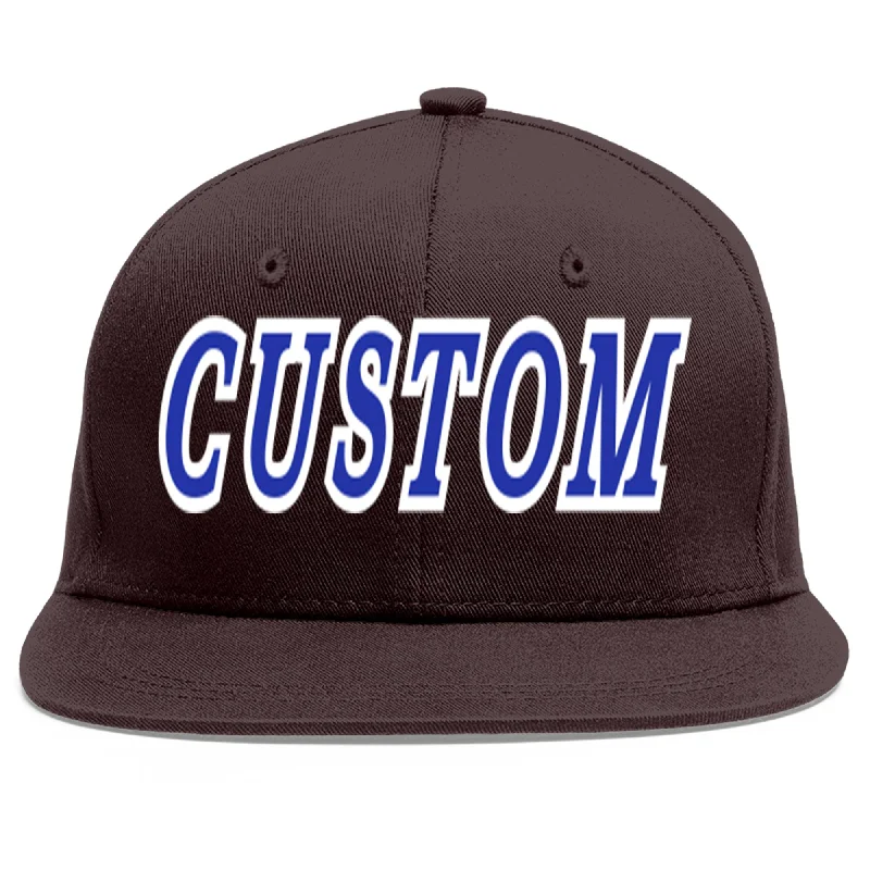 Baseball Cap With Custom Image-Custom Brown Royal-White Flat Eaves Sport Baseball Cap