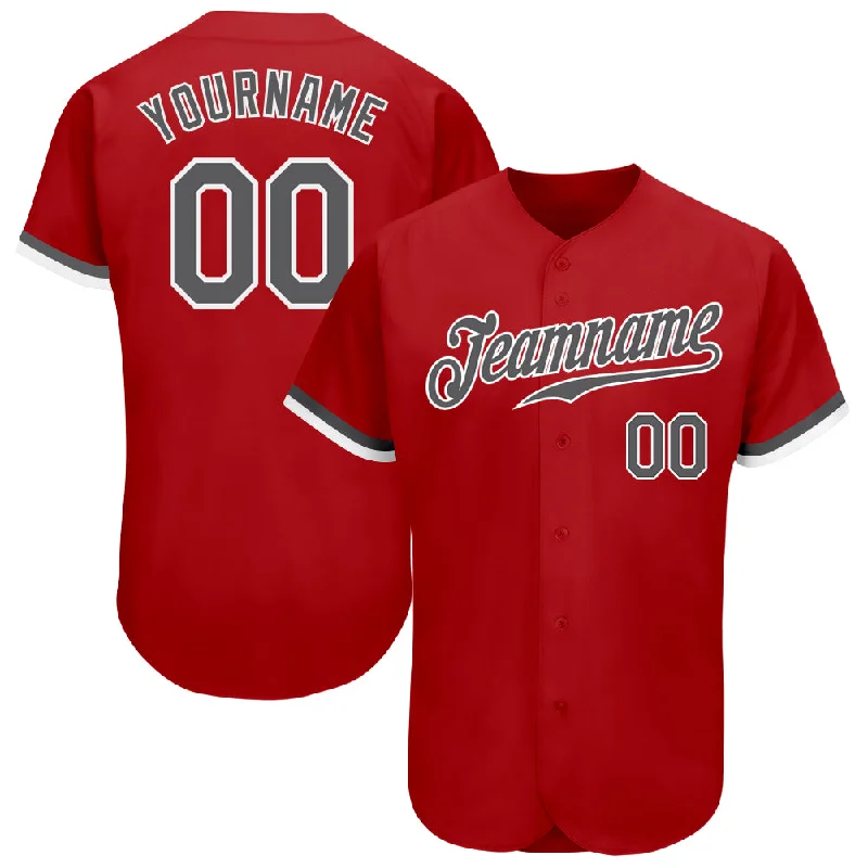 Baseball Jersey With Adjustable Fit-Custom Red Steel Gray-White Authentic Baseball Jersey