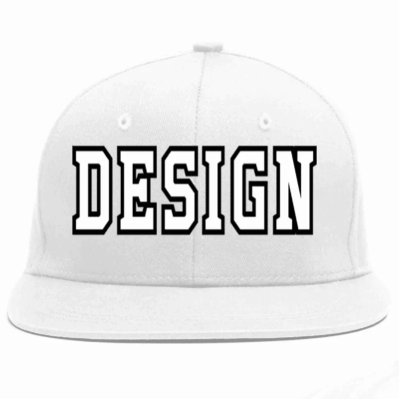 Baseball Cap With Team Colors-Custom White White-Black Flat Eaves Sport Baseball Cap Design for Men/Women/Youth