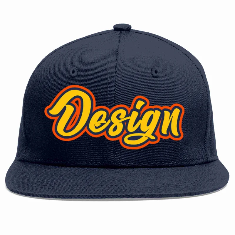 Baseball Cap With Personalized Designs-Custom Navy Gold-Navy Flat Eaves Sport Baseball Cap Design for Men/Women/Youth