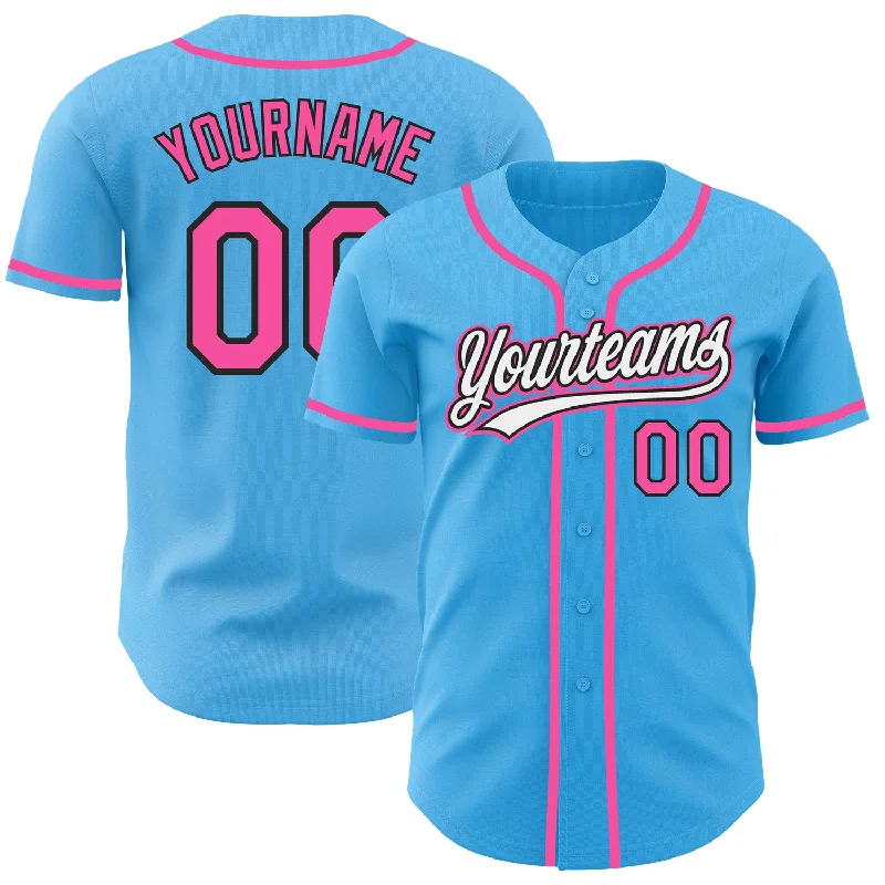 Baseball Jersey For Special Promotion-Custom Sky Blue Pink-Black Authentic Baseball Jersey