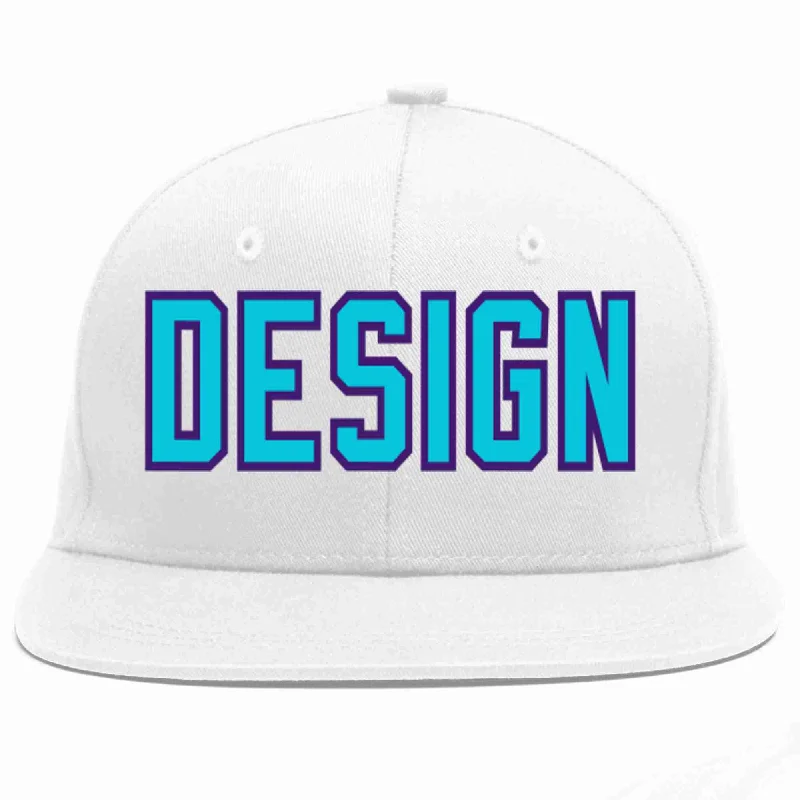 Baseball Cap With Motivational Phrases-Custom White Light Blue-purple Flat Eaves Sport Baseball Cap Design for Men/Women/Youth