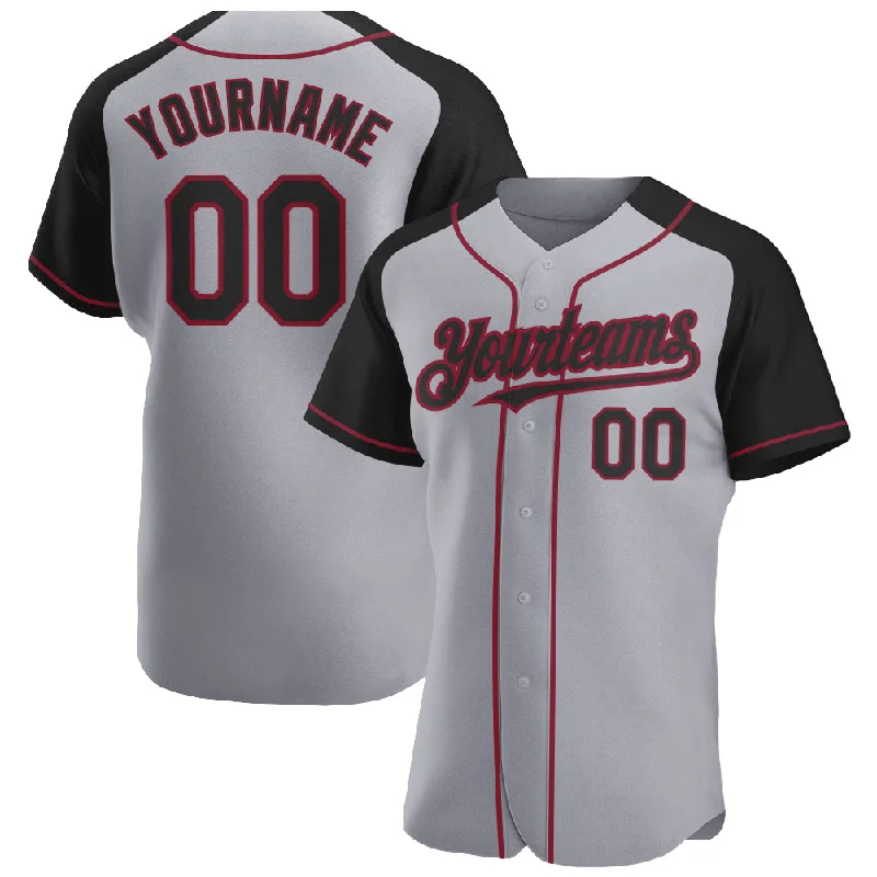 Baseball Jersey For Group Orders-Custom Gray Black-Crimson Authentic Raglan Sleeves Baseball Jersey