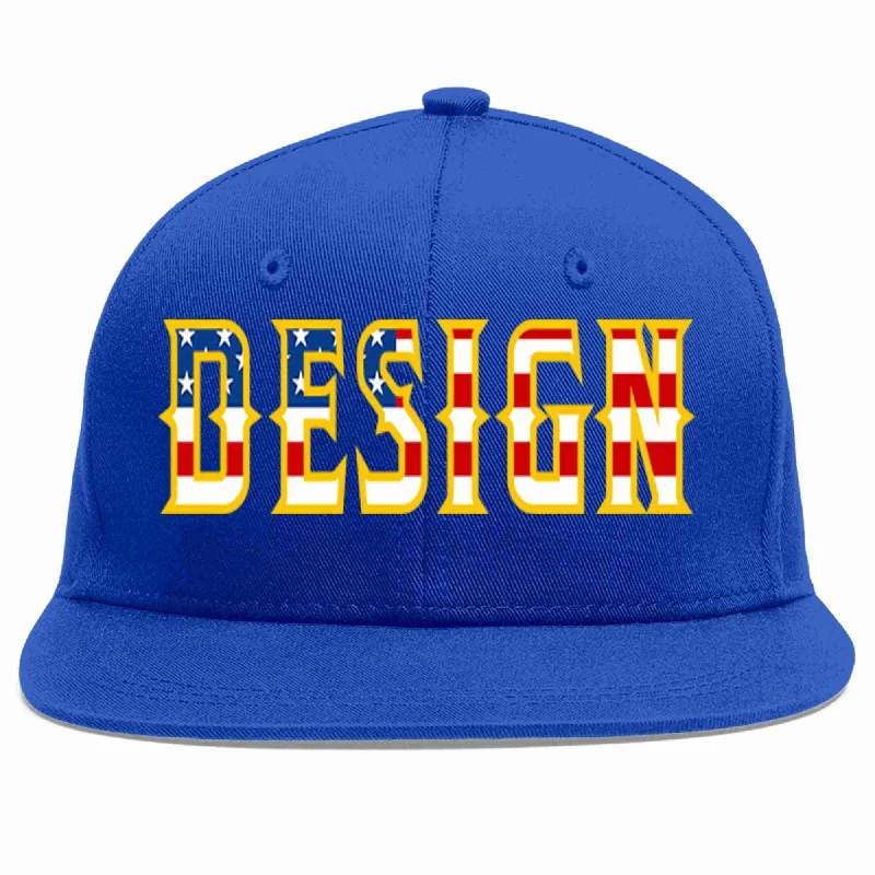 Baseball Cap For Custom Gifts-Custom Royal USA-Gold Flat Eaves Sport Baseball Cap Design for Men/Women/Youth