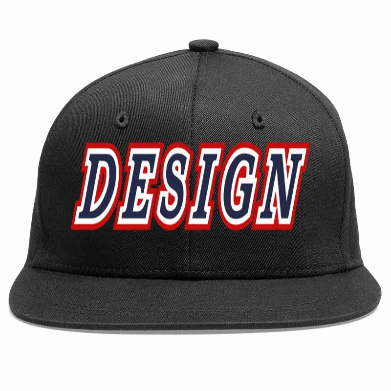 Baseball Cap With Iconic Logos-Custom Black Navy-White Flat Eaves Sport Baseball Cap Design for Men/Women/Youth