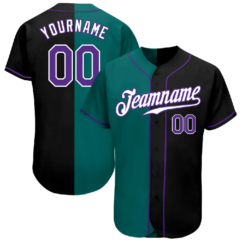 Baseball Jersey For High School Teams-Custom Black Purple-Teal Authentic Split Fashion Baseball Jersey