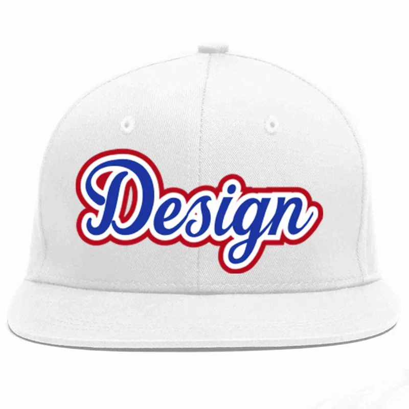 Baseball Cap For Custom Clothing-Custom White Royal-White Flat Eaves Sport Baseball Cap Design for Men/Women/Youth