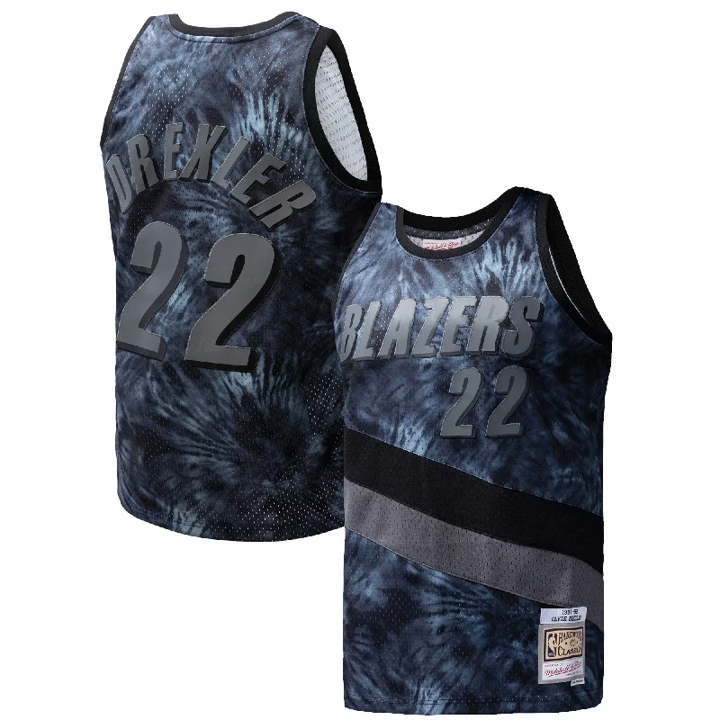 Basketball Jersey With Custom Team Name-Clyde Drexler Portland Trail Blazers Hardwood Classics 1991/92 Tie-dye Swingman Basketball Jersey - Black