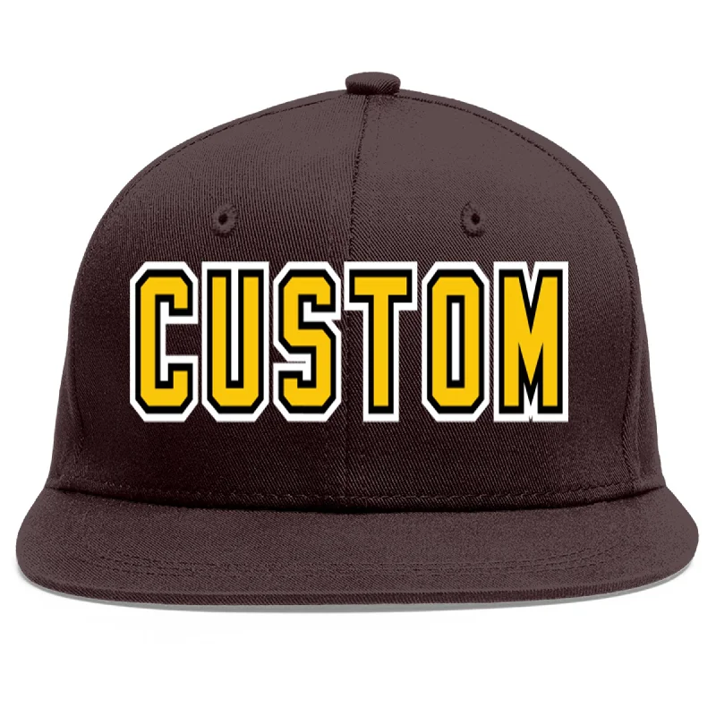 Baseball Cap With Team Sponsorship-Custom Brown Gold-Black Flat Eaves Sport Baseball Cap