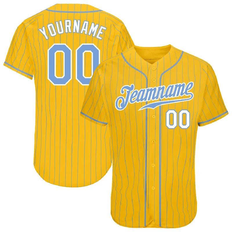 Baseball Jersey For Baseball Watching Parties-Custom Yellow Light Blue Pinstripe Light Blue-White Authentic Baseball Jersey