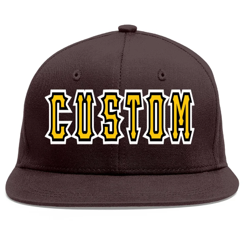 Baseball Cap For Professional Teams-Custom Brown Gold-Black Flat Eaves Sport Baseball Cap