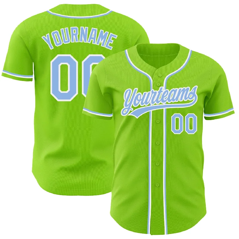 Baseball Jersey For Baseball Events-Custom Neon Green Light Blue-White Authentic Baseball Jersey