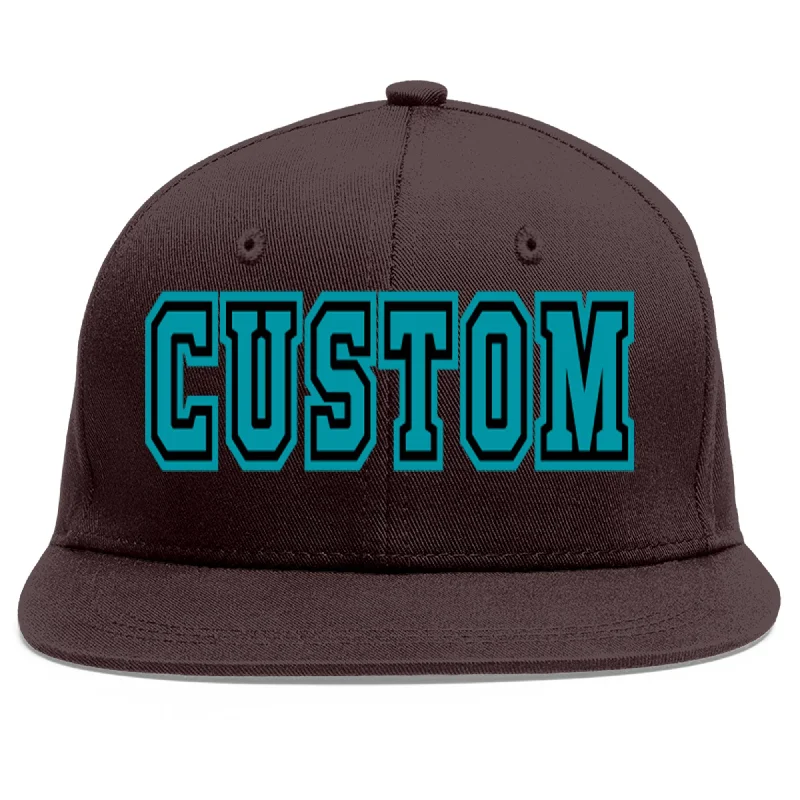 Baseball Cap With Mesh Panels-Custom Brown Aqua-Black Flat Eaves Sport Baseball Cap