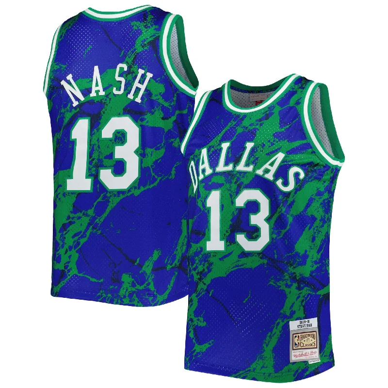 Basketball Jersey For Tailgating Parties-Steve Nash Dallas Mavericks 1998/99 Hardwood Classics Marble Swingman Basketball Jersey - Blue