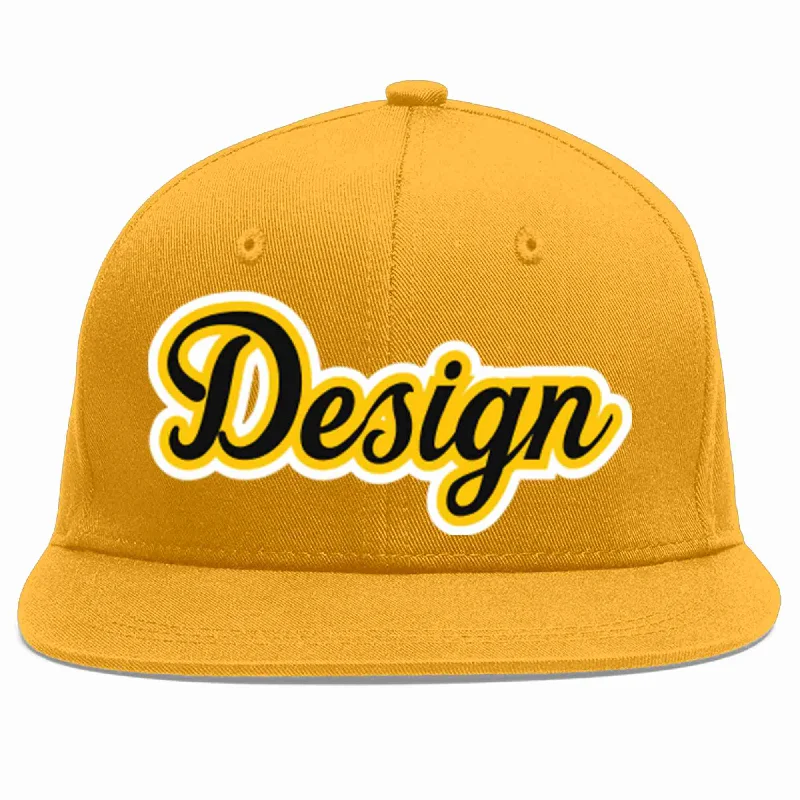 Baseball Cap For Limited Edition Apparel-Custom Gold Black-Gold Flat Eaves Sport Baseball Cap Design for Men/Women/Youth