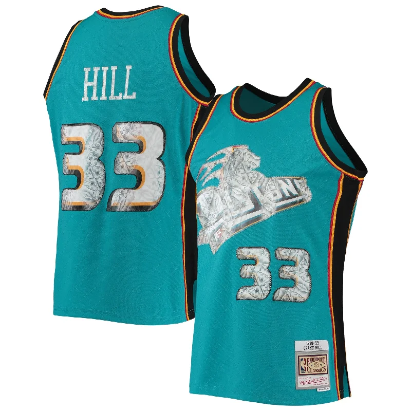 Basketball Jersey For Custom Team Orders-Grant Hill Detroit Pistons 1998/99 Hardwood Classics 75th Anniversary Diamond Swingman Basketball Jersey - Teal