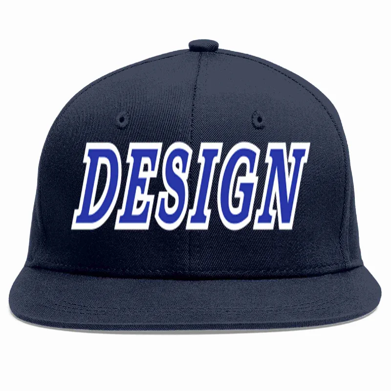 Baseball Cap For UV Protection-Custom Navy Royal-White Flat Eaves Sport Baseball Cap Design for Men/Women/Youth