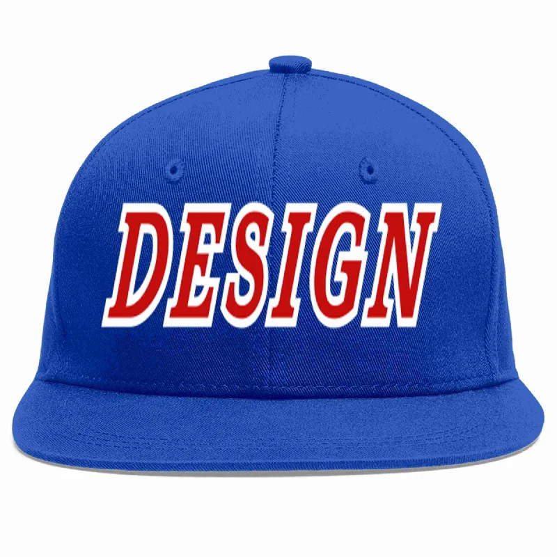 Baseball Cap For Personalized Fan Apparel-Custom Royal Red-White Flat Eaves Sport Baseball Cap Design for Men/Women/Youth