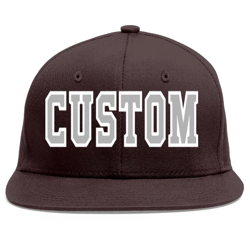 Baseball Cap For Sportswear-Custom Brown Gray-White Flat Eaves Sport Baseball Cap