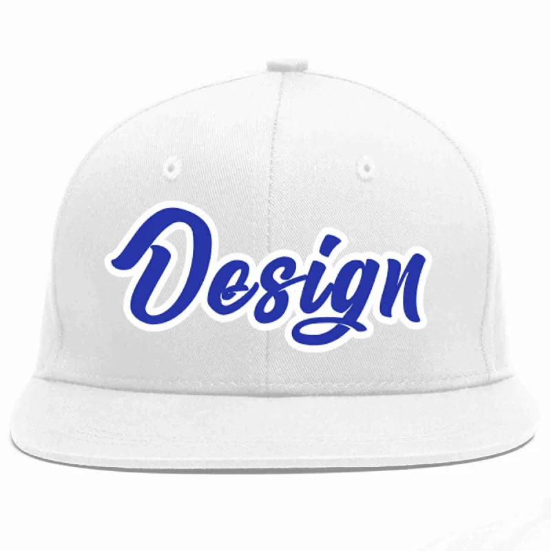 Baseball Cap For Soccer Fans-Custom White Royal-White Flat Eaves Sport Baseball Cap Design for Men/Women/Youth