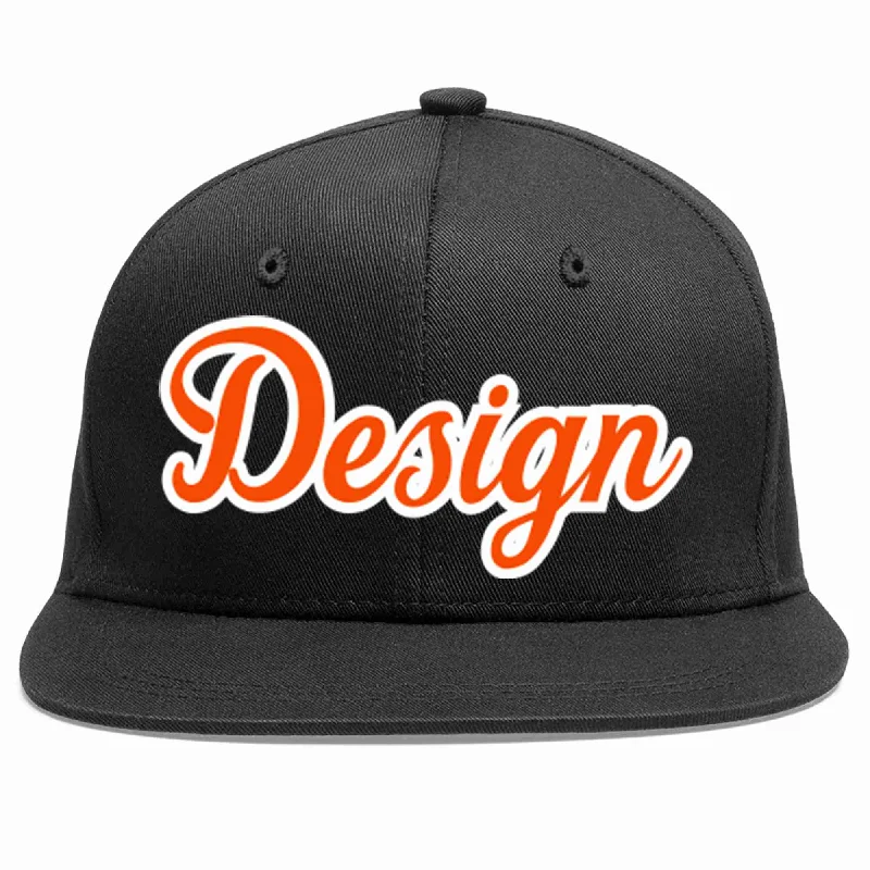 Baseball Cap With Sweatband-Custom Black Orange-White Flat Eaves Sport Baseball Cap Design for Men/Women/Youth