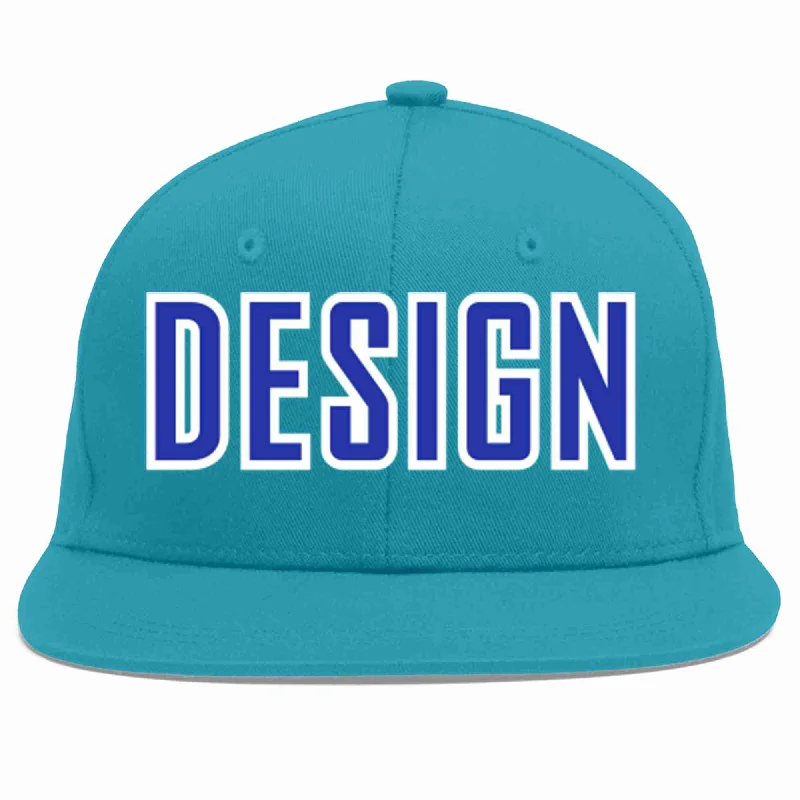 Baseball Cap With Ventilation-Custom Aqua Royal-White Flat Eaves Sport Baseball Cap Design for Men/Women/Youth