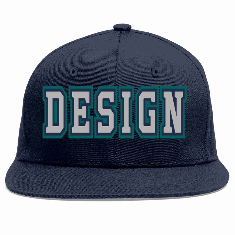 Baseball Cap For Custom Clothing-Custom Navy Gray-Navy Flat Eaves Sport Baseball Cap Design for Men/Women/Youth