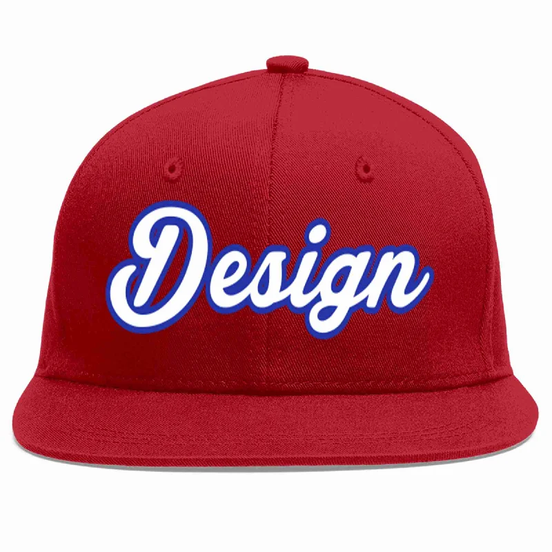 Custom Baseball Cap For Events-Custom Red White-Royal Flat Eaves Sport Baseball Cap Design for Men/Women/Youth