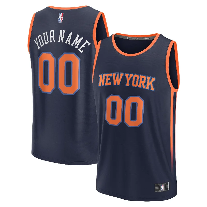 Basketball Jersey For Group Merchandise Orders-New York Knicks Branded Fast Break Custom Basketball Jersey - Navy - Statement Edition