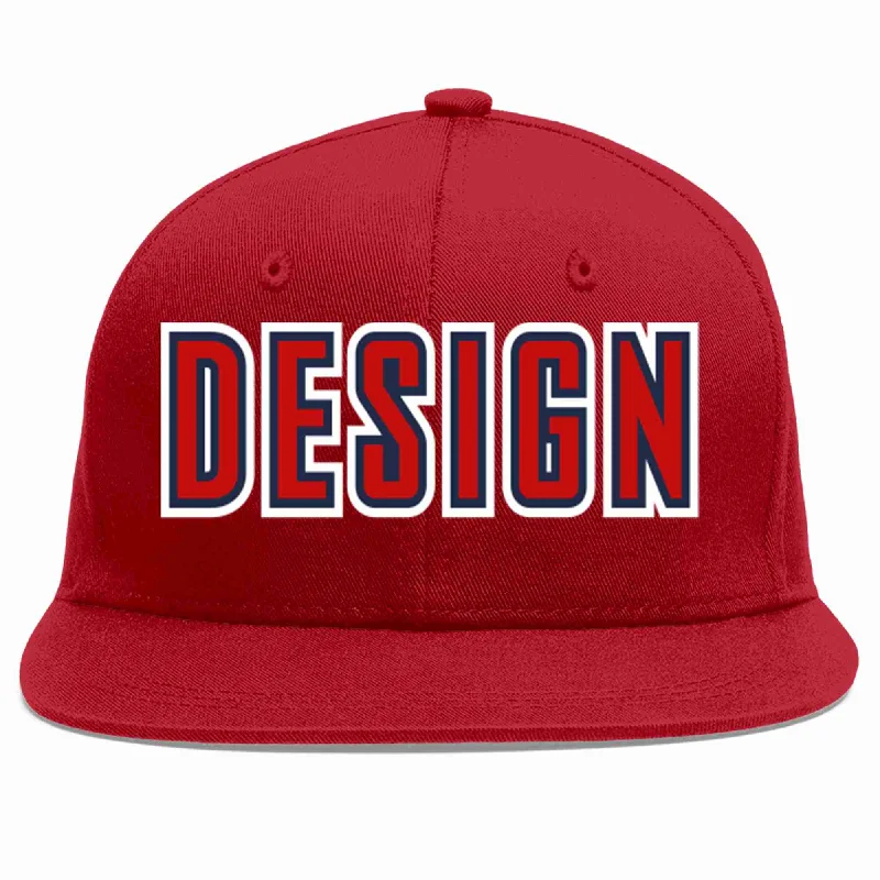 Baseball Cap For Fashionable Looks-Custom Red Red-Navy Flat Eaves Sport Baseball Cap Design for Men/Women/Youth