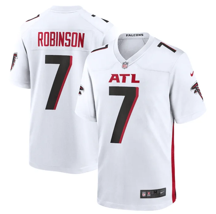 Football Jersey With Custom Fan Text-Men's Atlanta Falcons #7 Bijan Robinson White Stitched Football Game Jersey