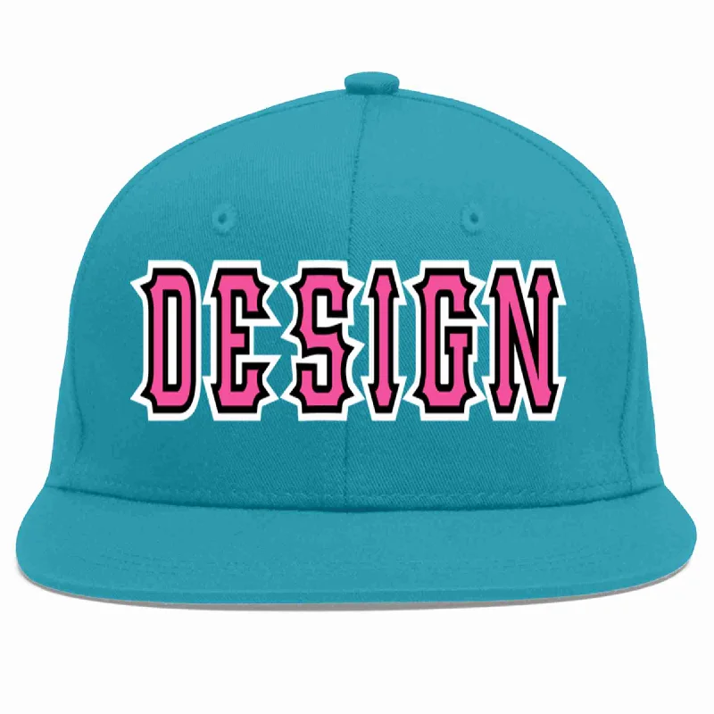 Baseball Cap With Custom Image-Custom Aqua Pink-Black Flat Eaves Sport Baseball Cap Design for Men/Women/Youth