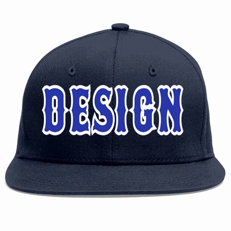 Baseball Cap With Company Branding-Custom Navy Royal-White Flat Eaves Sport Baseball Cap Design for Men/Women/Youth