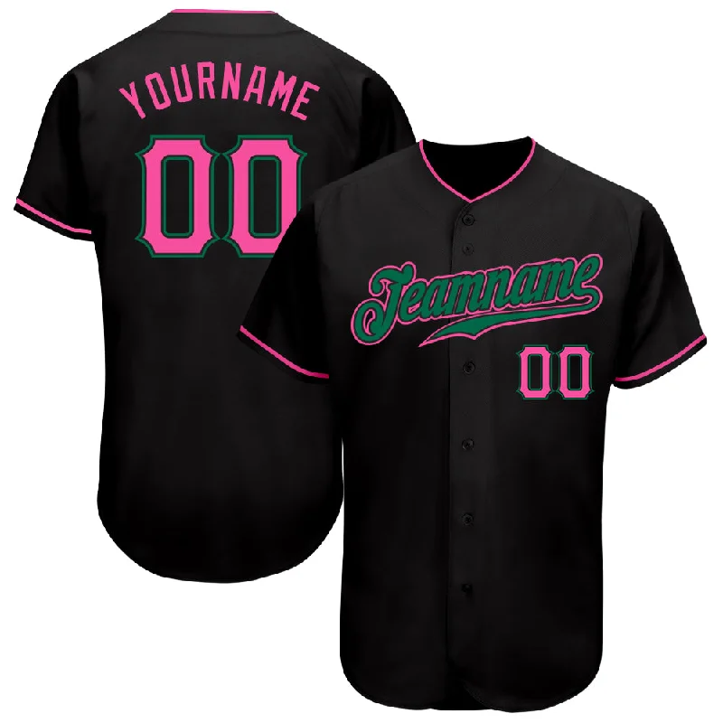 Baseball Jersey For Custom Branding-Custom Black Pink-Kelly Green Authentic Baseball Jersey