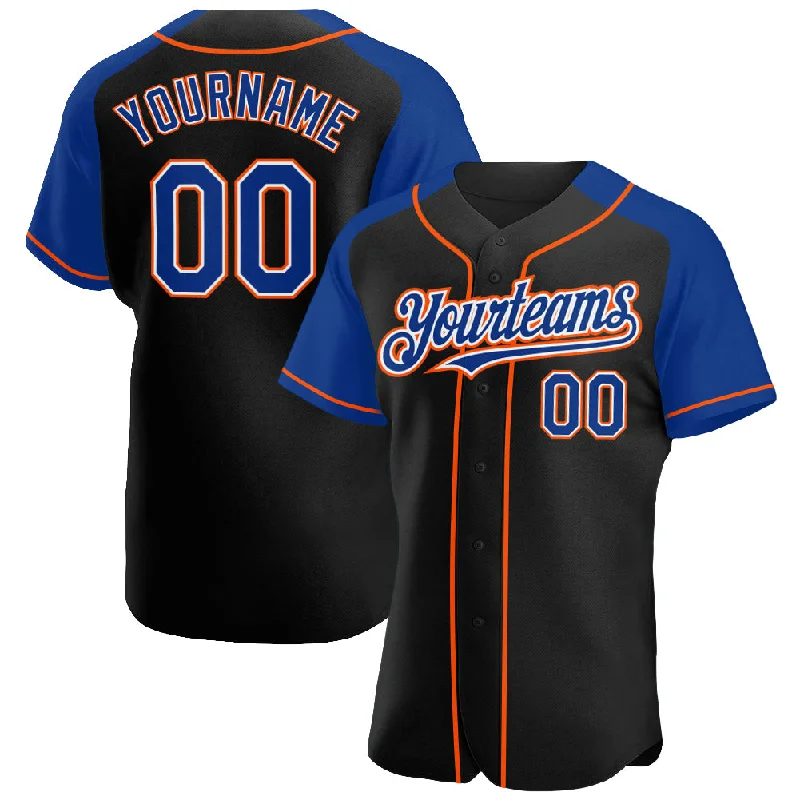 Baseball Jersey For College Baseball Teams-Custom Black Royal-Orange Authentic Raglan Sleeves Baseball Jersey