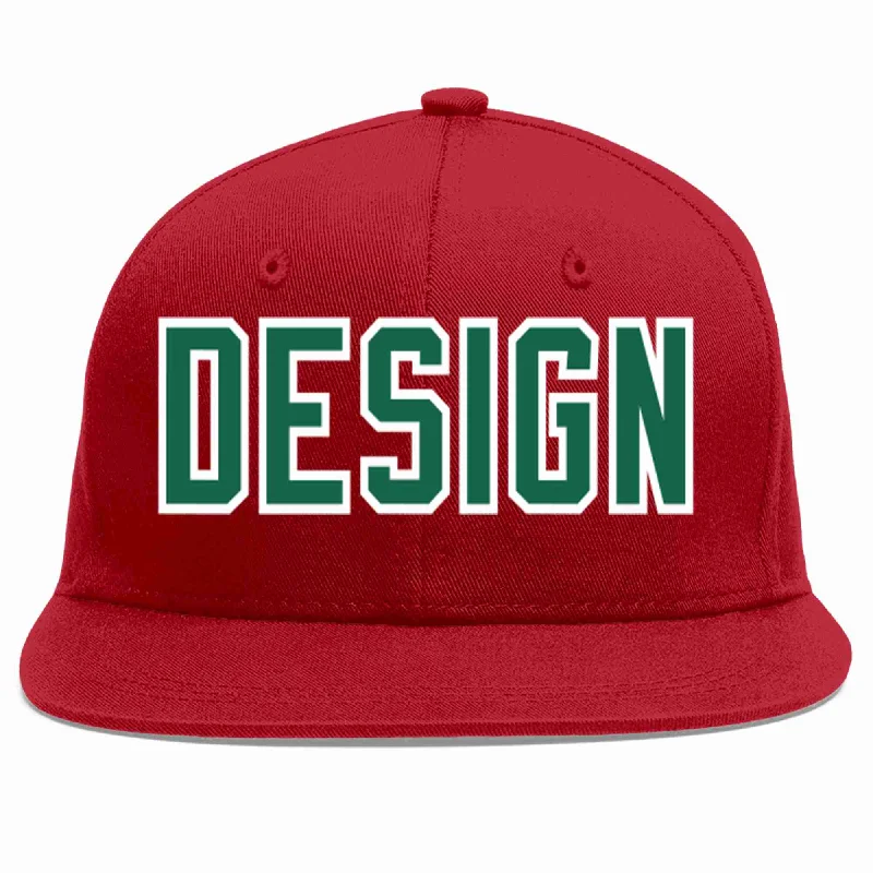 Baseball Cap For Custom Merchandise-Custom Red Kelly Green-White Flat Eaves Sport Baseball Cap Design for Men/Women/Youth