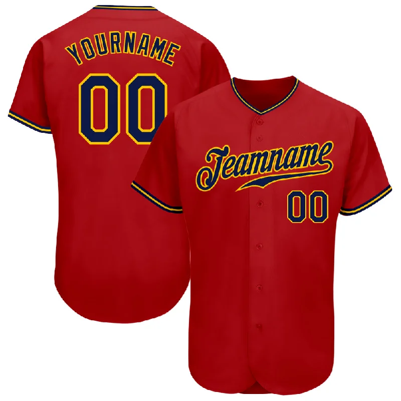 Baseball Jersey With Player Number-Custom Red Navy-Gold Authentic Baseball Jersey