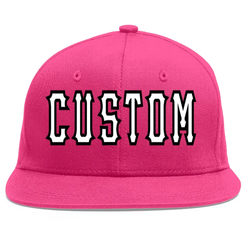 Baseball Cap For Custom Teams-Custom Rose Red White-Black Flat Eaves Sport Baseball Cap