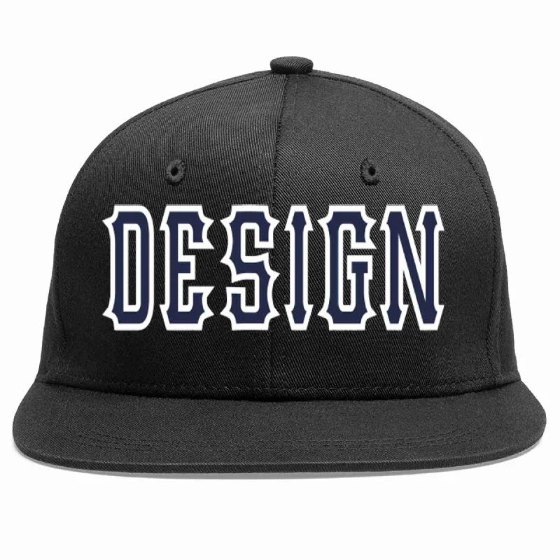 Baseball Cap For School Apparel-Custom Black Navy-White Flat Eaves Sport Baseball Cap Design for Men/Women/Youth