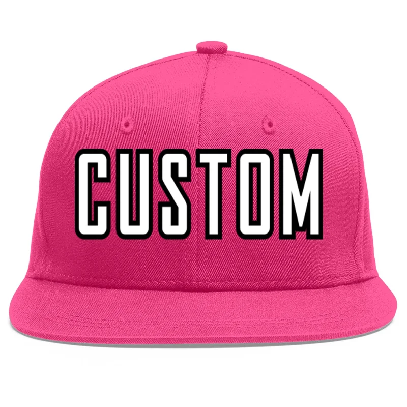 Custom Baseball Cap For Marketing-Custom Rose Red White-Black Flat Eaves Sport Baseball Cap