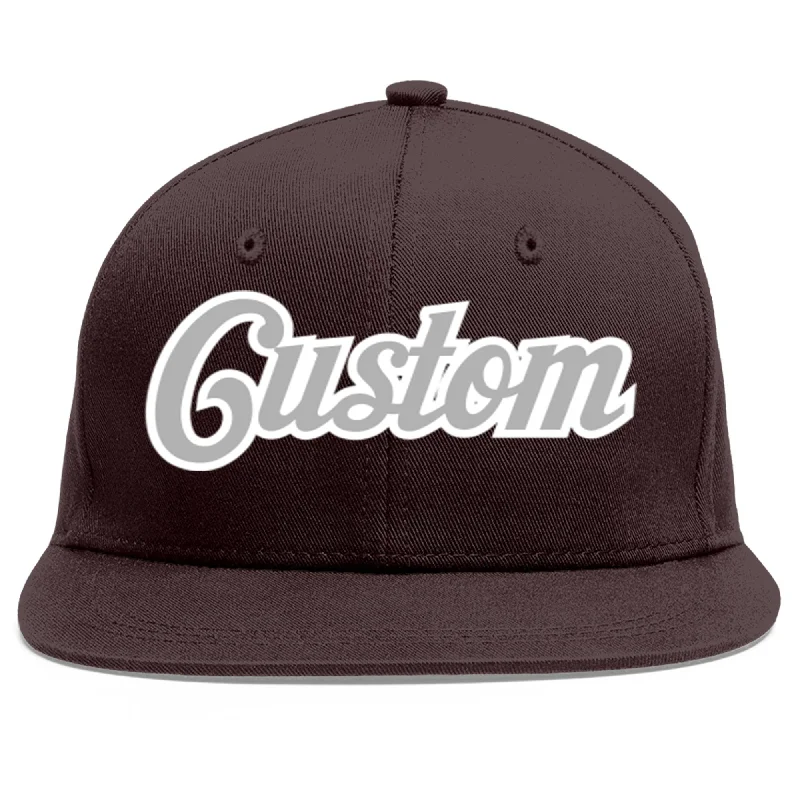 Baseball Cap For Custom Apparel Designs-Custom Brown Gray-White Flat Eaves Sport Baseball Cap