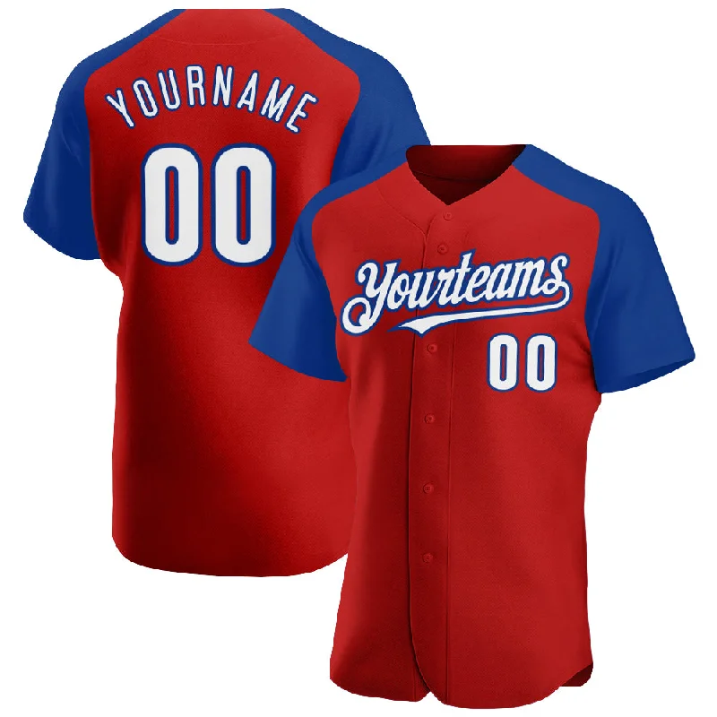 Baseball Jersey For Team Recognition-Custom Red White-Royal Authentic Raglan Sleeves Baseball Jersey