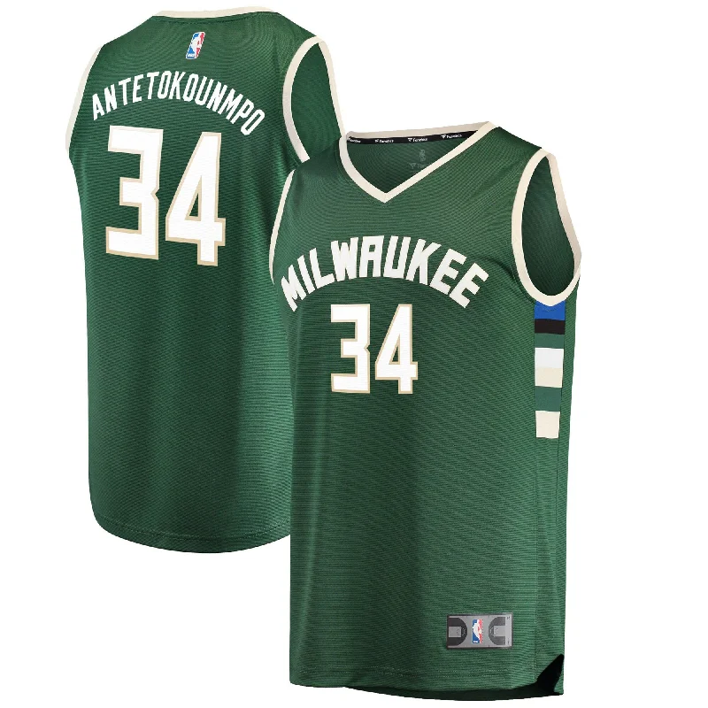 Basketball Jersey For Women-Antetokounmpo Milwaukee Bucks Branded Fast Break Player Basketball Jersey Green - Icon Edition