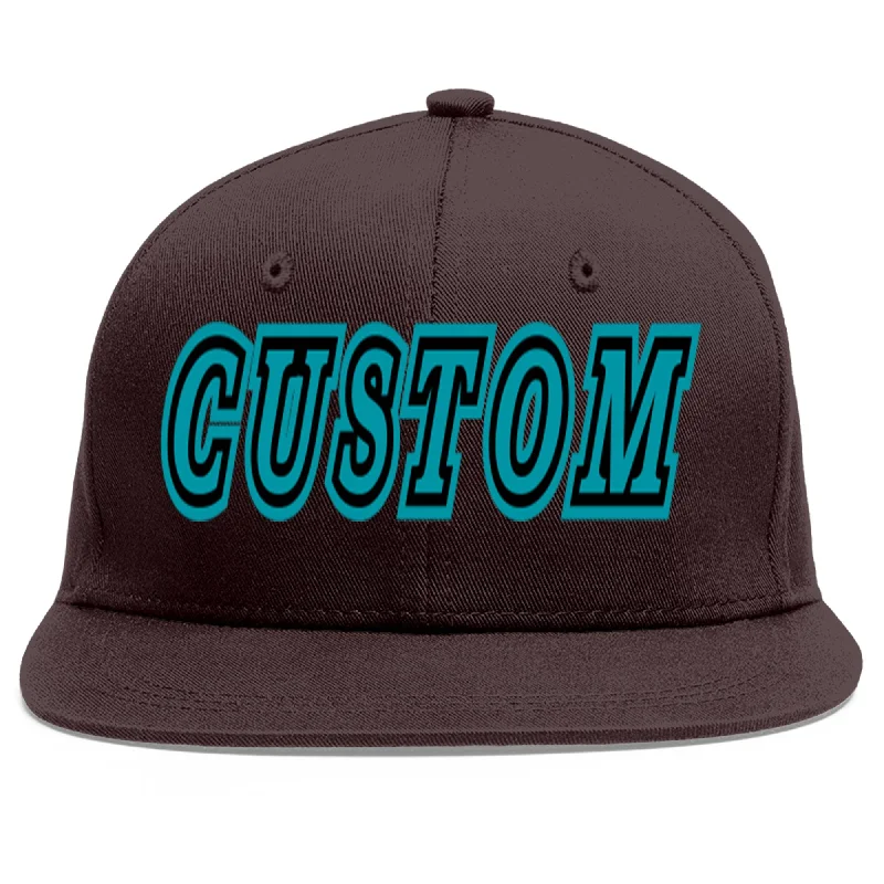 Baseball Cap For Bulk Orders-Custom Brown Aqua-Black Flat Eaves Sport Baseball Cap