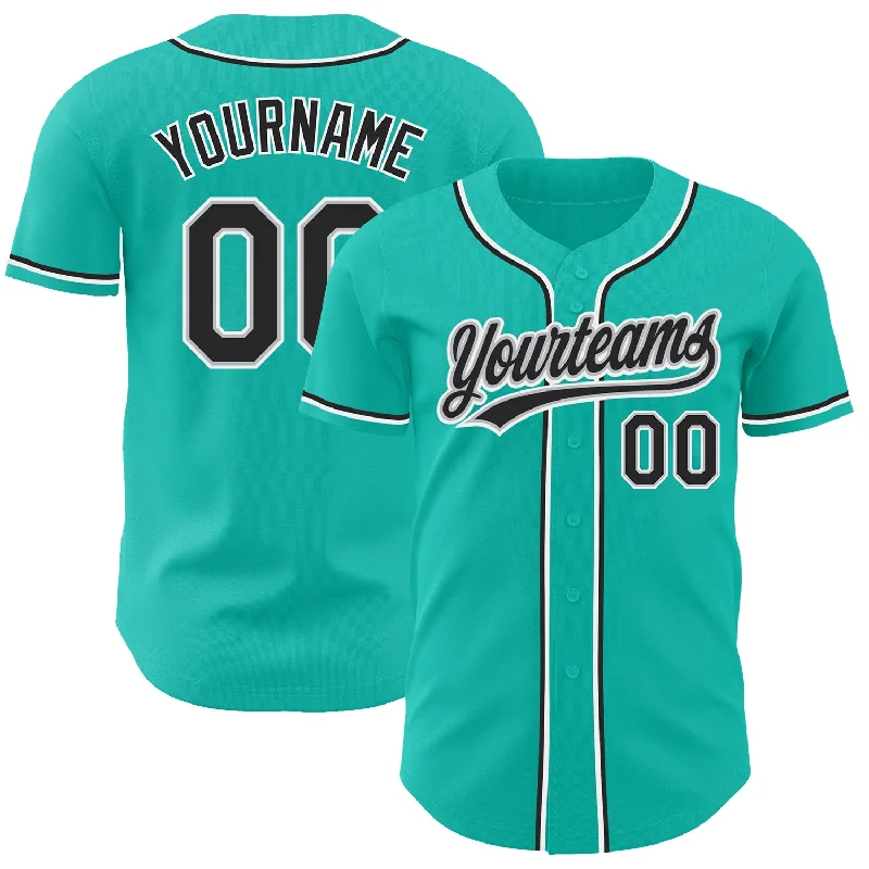 Baseball Jersey With Bold Patterns-Custom Aqua Black-Gray Authentic Baseball Jersey